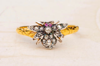 Antique diamond bumblebee ring converted from a Victorian stickpin