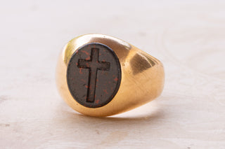 Antique Bloodstone Cross Intaglio Ring