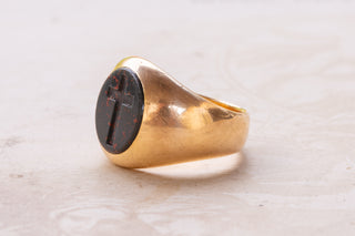 Antique Bloodstone Cross Intaglio Ring