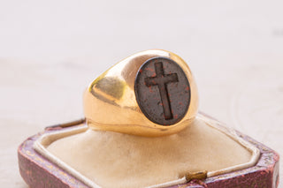 Antique Bloodstone Cross Intaglio Ring