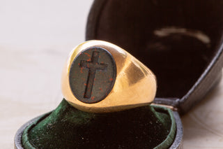 Antique Bloodstone Cross Intaglio Ring