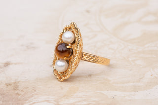 Vintage French Tigers Eye and Pearl Ring