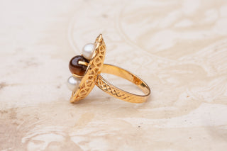 Vintage French Tigers Eye and Pearl Ring