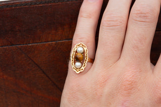 Vintage French Tigers Eye and Pearl Ring