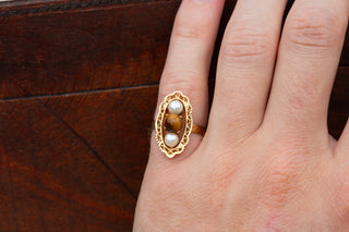 Vintage French Tigers Eye and Pearl Ring