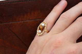 Vintage French Tigers Eye and Pearl Ring