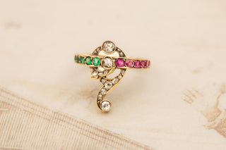 Antique Gold Belle Époque Ring Rubies, Emeralds, Diamonds Art Nouveau