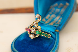 Antique Gold Belle Époque Ring Rubies, Emeralds, Diamonds Art Nouveau