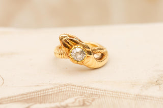 Vintage Austrian Gold Snake Ring with 0.5ct Old Cut Diamond c.1930