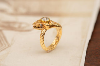 Vintage Austrian Gold Snake Ring with 0.5ct Old Cut Diamond c.1930