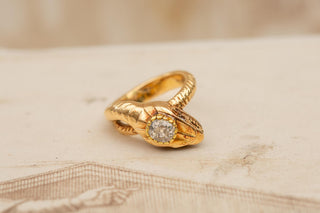 Vintage Austrian Gold Snake Ring with 0.5ct Old Cut Diamond c.1930