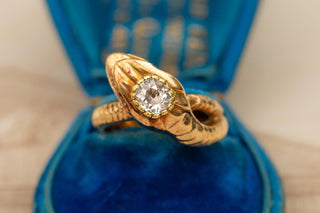 Vintage Austrian Gold Snake Ring with 0.5ct Old Cut Diamond c.1930