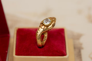 Vintage Austrian Gold Snake Ring with 0.5ct Old Cut Diamond c.1930