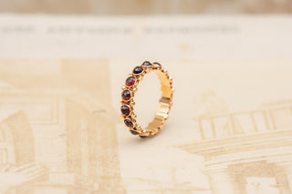 Antique Gold Eternity Ring Rose-Cut Garnet Band Ring