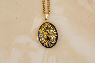 Vintage Swedish 18K Gold and Enamel Locket Necklace, c. 1940s