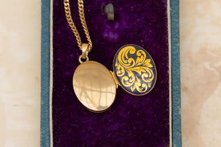 Vintage Swedish 18K Gold and Enamel Locket Necklace, c. 1940s