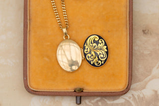 Vintage Swedish 18K Gold and Enamel Locket Necklace, c. 1940s