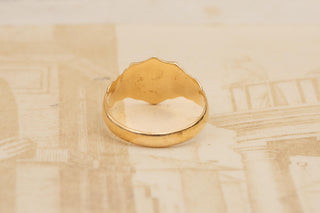 Vintage Gold Signet Ring Edwardian Shield Shape Engraved Mens Ring c. 1981