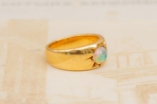 Antique Victorian Gold Opal Flush-Set Ring Gypsy Ring Band Hoop Solitaire