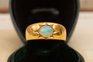 Antique Victorian Gold Opal Flush-Set Ring Gypsy Ring Band Hoop Solitaire