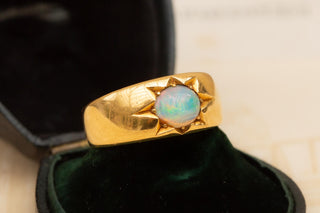 Antique Victorian Gold Opal Flush-Set Ring Gypsy Ring Band Hoop Solitaire