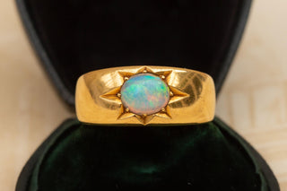 Antique Victorian Gold Opal Flush-Set Ring Gypsy Ring Band Hoop Solitaire