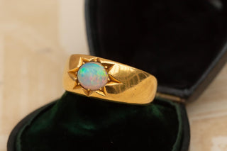 Antique Victorian Gold Opal Flush-Set Ring Gypsy Ring Band Hoop Solitaire