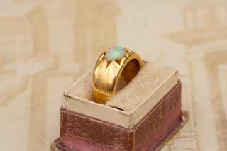 Antique Victorian Gold Opal Flush-Set Ring Gypsy Ring Band Hoop Solitaire