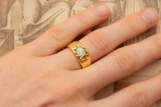 Antique Victorian Gold Opal Flush-Set Ring Gypsy Ring Band Hoop Solitaire