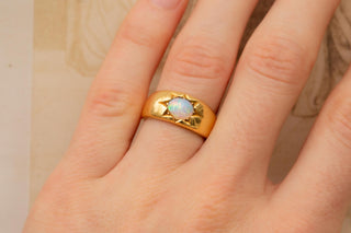 Antique Victorian Gold Opal Flush-Set Ring Gypsy Ring Band Hoop Solitaire