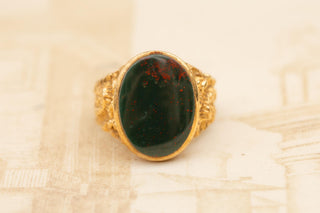 Vintage Gold Bloodstone Signet Ring, Mens Pinky Ring c.1979