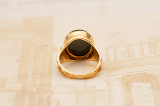 Vintage Gold Bloodstone Signet Ring, Mens Pinky Ring c.1979