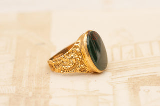 Vintage Gold Bloodstone Signet Ring, Mens Pinky Ring c.1979