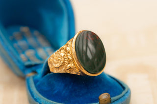 Vintage Gold Bloodstone Signet Ring, Mens Pinky Ring c.1979