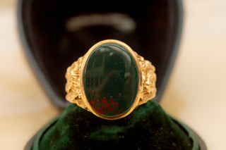 Vintage Gold Bloodstone Signet Ring, Mens Pinky Ring c.1979