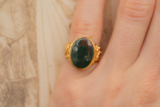 Vintage Gold Bloodstone Signet Ring, Mens Pinky Ring c.1979