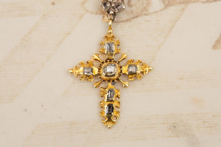 17th Century Gold Table-Cut Diamond Cross Pendant Necklace Religious Crucifix