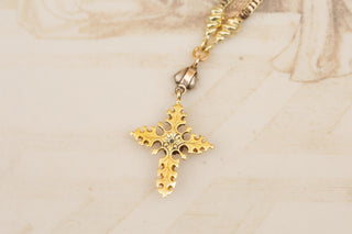 17th Century Gold Table-Cut Diamond Cross Pendant Necklace Religious Crucifix