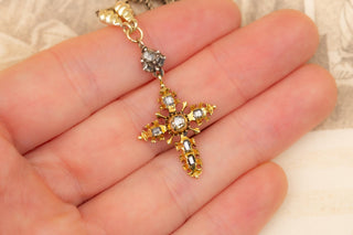 17th Century Gold Table-Cut Diamond Cross Pendant Necklace Religious Crucifix