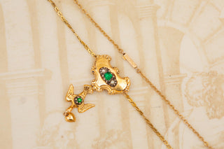 Antique Gold French St. Esprit Dove Necklace Georgian Emerald Paste