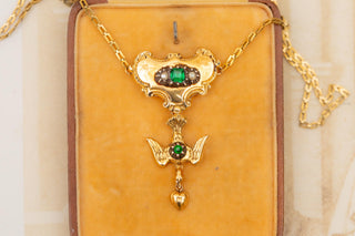 Antique Gold French St. Esprit Dove Necklace Georgian Emerald Paste