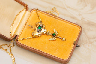 Antique Gold French St. Esprit Dove Necklace Georgian Emerald Paste