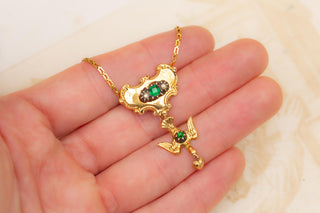 Antique Gold French St. Esprit Dove Necklace Georgian Emerald Paste