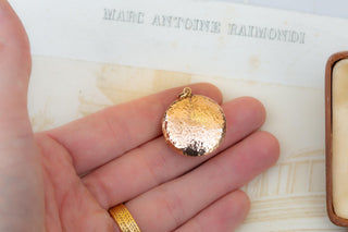 Antique Edwardian Gold Locket Pendant Hammered Circular Necklace Rose Gold