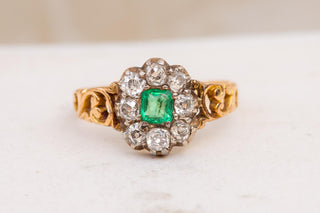 Antique Victorian Gold Emerald and Diamond Cluster Ring Engagement Ring