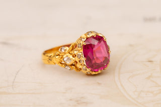 Antique Gold and Diamond Ring with Verneuil Ruby