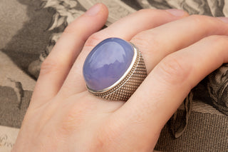 Vintage Islamic XL Blue Agate Ring