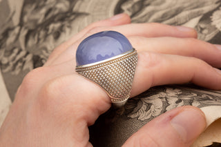 Vintage Islamic XL Blue Agate Ring