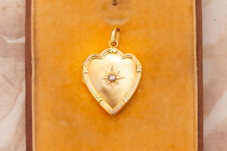 Antique Gold Heart Locket with Pearl, c. 1900