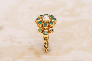 Late 17th-Century Spanish Emerald and Diamond Rosette Ring, c.1680